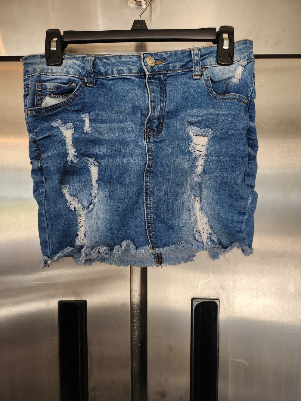 Wax Jean Womens Denim Mini Skirt Size M Blue Distressed Raw Hem Stretch Cotton